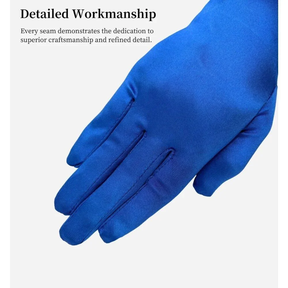 Women's Elbow Length Royal Blue Satin Gloves Costume Princess Party Accessories
